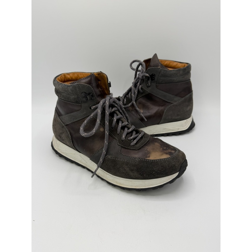 Magnanni Lino Hi-Top Sneaker Grey Suede Brown Leather 24189 Mens Size 10 No Box